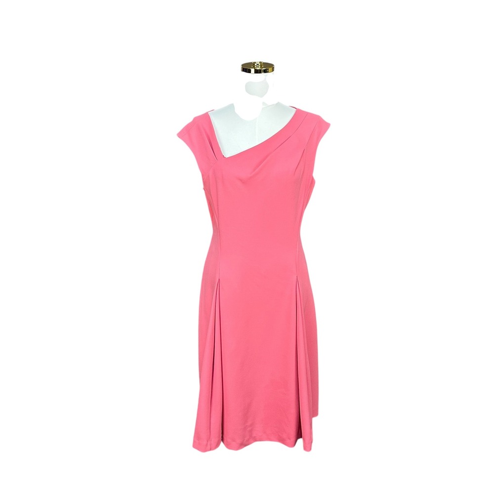 Donna Karan New York Pink Asymmetric Neckline Cap Sleeve Sheath Dress Size 10